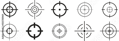 Target aim icons set. Sniper target aim shoot icon collection. Target cursor icon. Goal icon isolated on white background