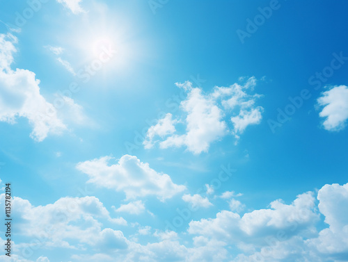 太陽と雲のある青空　Generative AI photo