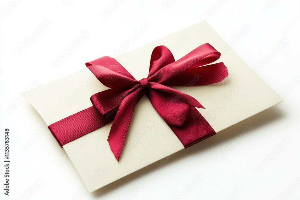 Elegant gift presentation with a stylish red ribbon enveloping a sophisticated white envelope. Perfect for any special occasion or heartfelt message. Generative AI Elegant gift presentation with a stylish red ribbon enveloping a sophisticated white envelope. Perfect for any special occasion or heartfelt message. Generative AI