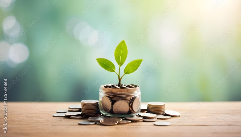Plant Growing from Coins in a Glass Jar Isolated on Transparent PNG Background, Symbolizing Growth, Savings, and Investment Plant Growing from Coins in a Glass Jar Isolated on Transparent PNG Background, Symbolizing Growth, Savings, and Investment