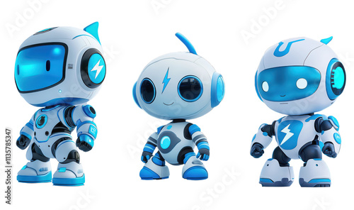 A cute blue 3D cartoon android robot character with a white sign, a fun and futuristic mascot illustration, isolated on a white background photo