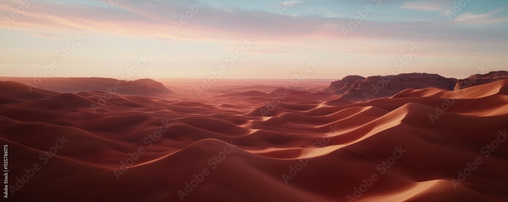 Naklejka premium Discover Stunning Travel Destinations Serene Desert Landscapes at Sunset Nature Photography Tranquil Environment Aerial View