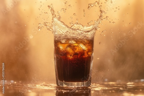 Refreshing Iced Cola Drink Splashing In Glass