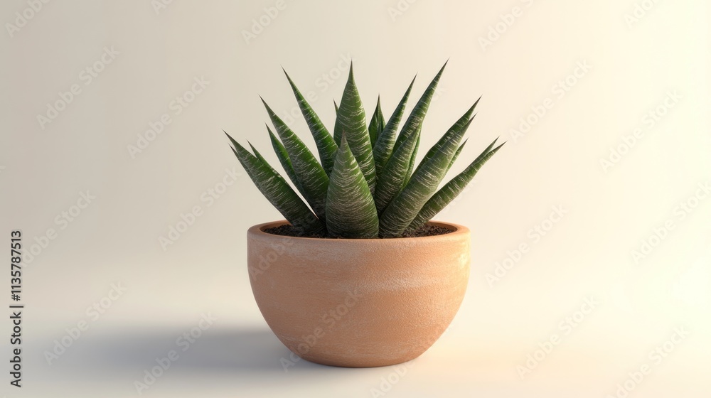 Sansevieria plant in a terracotta pot on a white background