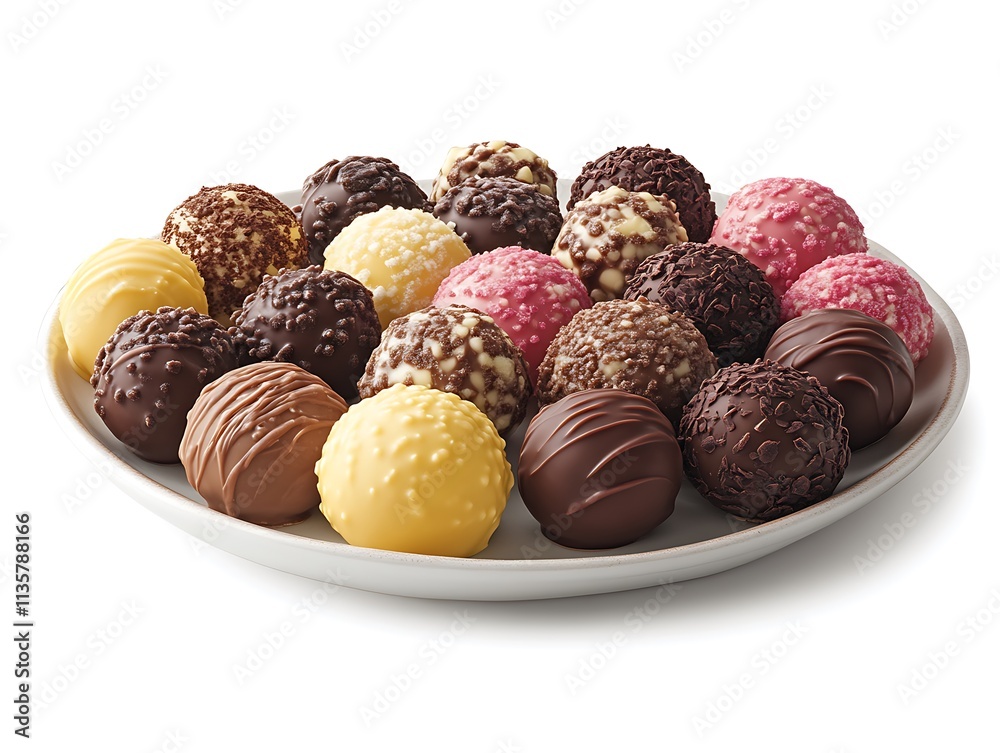 Assorted Chocolate Truffles on a White Plate Assorted Chocolate Truffles on a White Plate