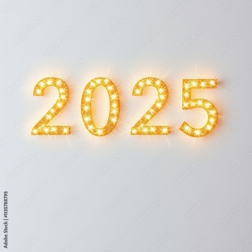 Golden burning 2025 text on a white background for minimalistic holiday greeting cards and elegant new year celebration designs. Golden burning 2025 text on a white background for minimalistic holiday greeting cards and elegant new year celebration designs.