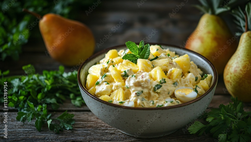 Delicious Pineapple Pear Salad with Egg and Mint