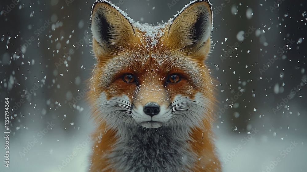 Fototapeta premium Close up of a Majestic Red Fox in Snowy Landscape Symbolizing Winter Wildlife Adaptability