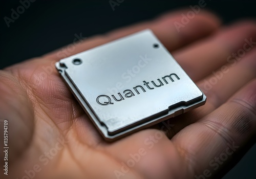 a computer chip and Quantum written on it, quantum computer photo