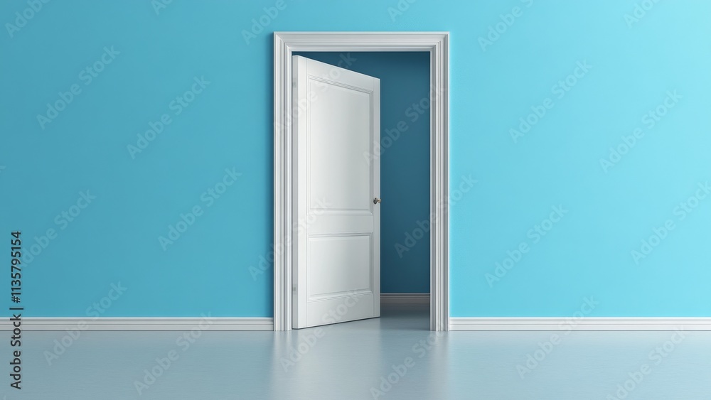 Open door in a bright blue wall inviting exploration and creativity Open door in a bright blue wall inviting exploration and creativity