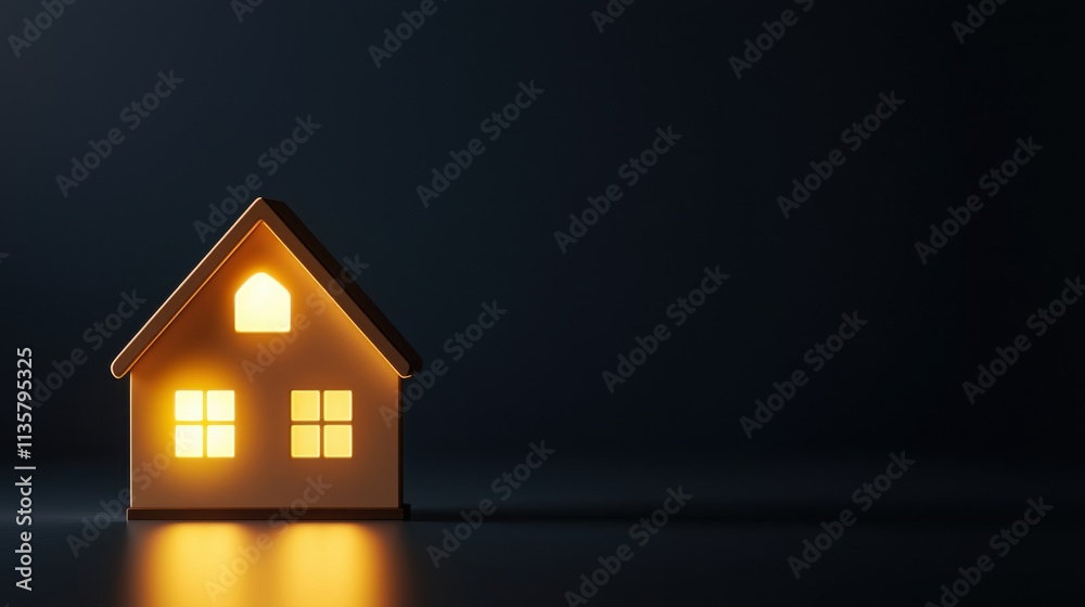 Cozy illuminated house against a dark background. Cozy illuminated house against a dark background.