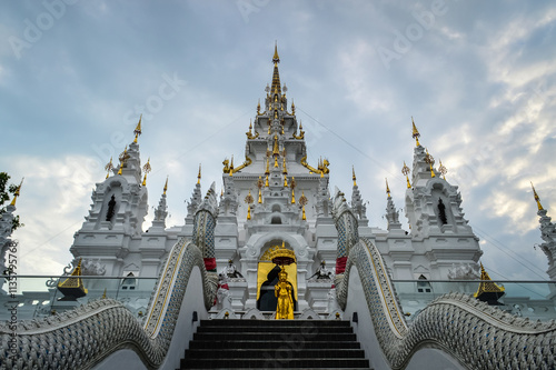 White Pagoda or White Castle ,Architecture (Loha Prasat Phra That Si Mueang Pong) at Wat Aranyawat, Chiang mai, Northern Thailand. photo