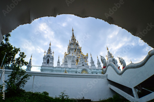 White Pagoda or White Castle ,Architecture (Loha Prasat Phra That Si Mueang Pong) at Wat Aranyawat, Chiang mai, Northern Thailand. photo