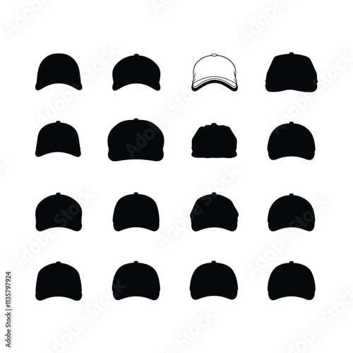 Black various caps and hats silhouettes