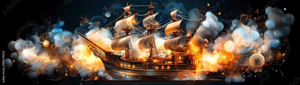 Steampunk Galleon in a Whirlwind of Fantasy Steampunk Galleon in a Whirlwind of Fantasy