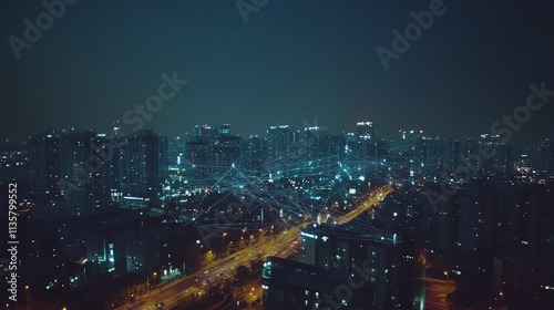 Wallpaper Mural Smart digital Innovation city with connection network reciprocity over the cityscape. of future smart wireless digital city and social media networking systems that connects people with in city Torontodigital.ca