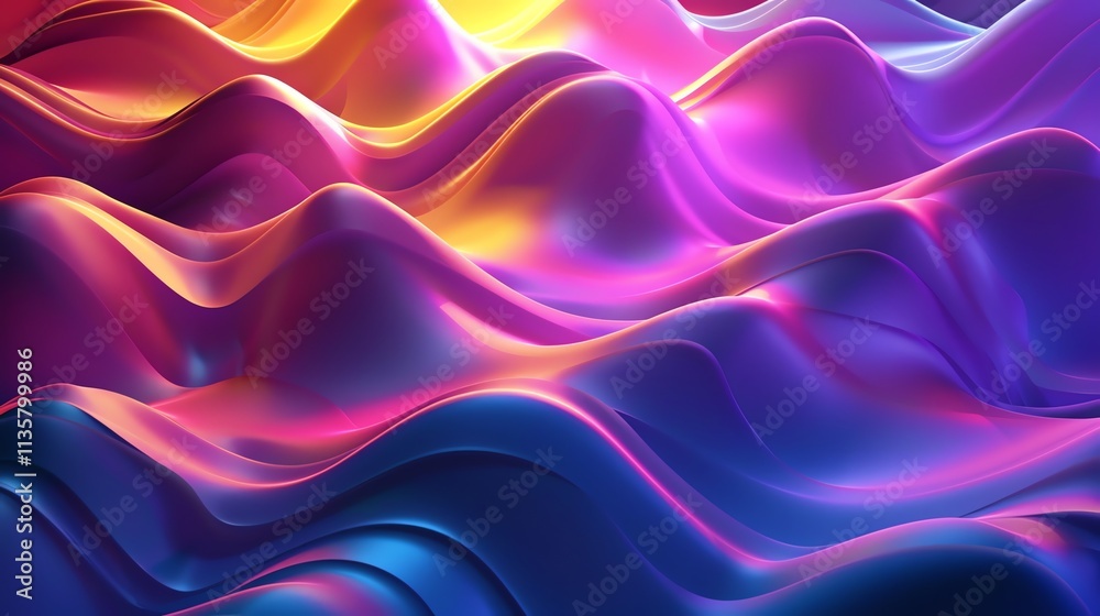 An abstract, 3D rendering of a wavy surface in pink, blue, and yellow. An abstract, 3D rendering of a wavy surface in pink, blue, and yellow.