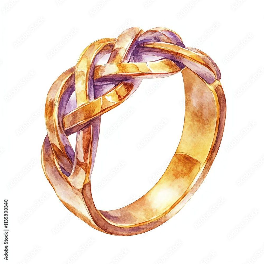 Elegant gold and purple woven ring on white isolated background. Elegant gold and purple woven ring on white isolated background.