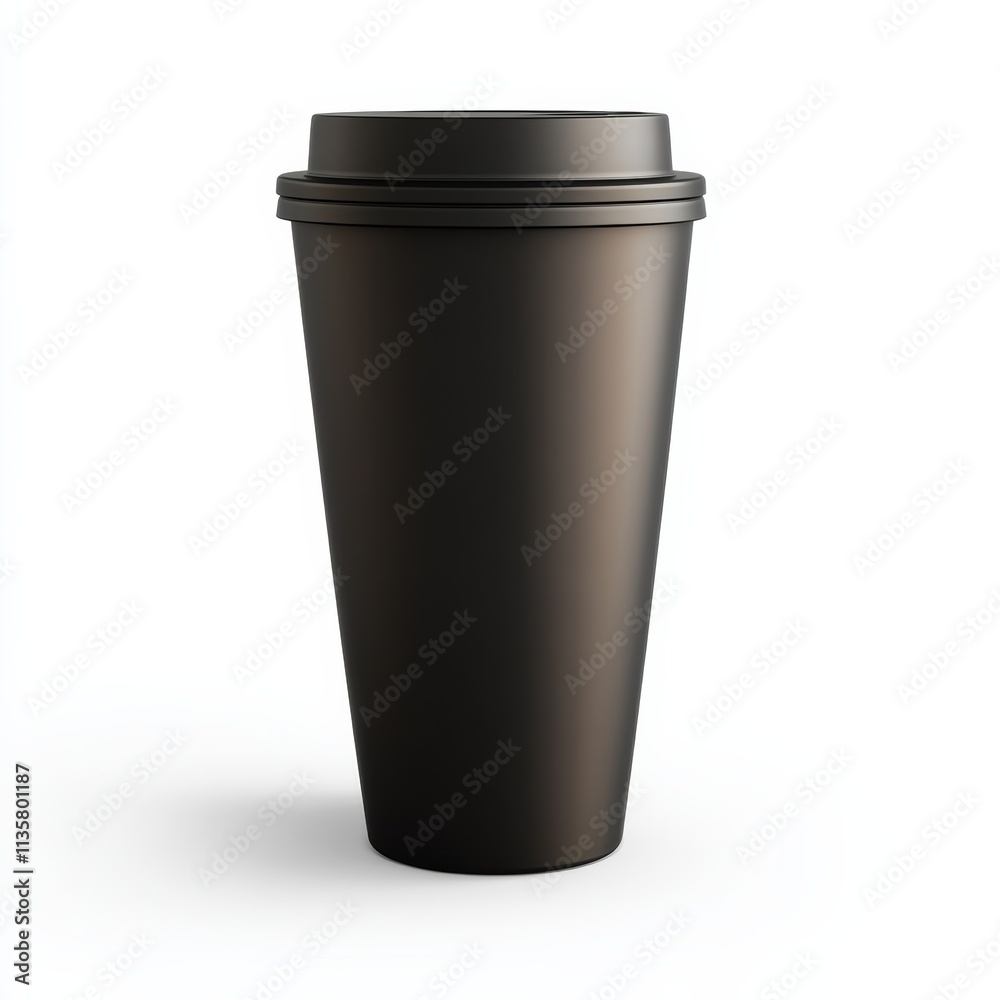 A 3D icon of a coffee tumbler with a sleek lid, centered and isolated on a white background A 3D icon of a coffee tumbler with a sleek lid, centered and isolated on a white background