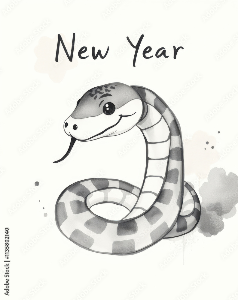 Obraz premium Charming Snake New Year Card 