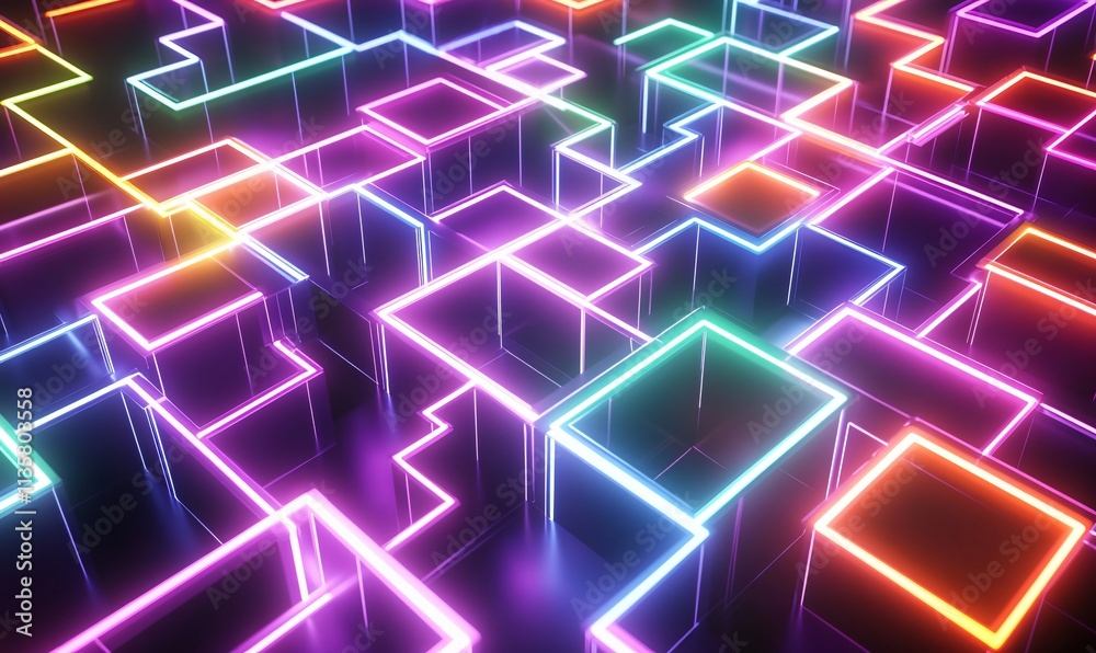 Abstract Neon Lights Maze Pattern Background Abstract Neon Lights Maze Pattern Background