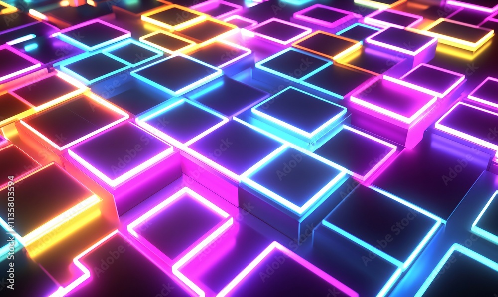 Vibrant Neon Cubes Abstract Background 3D Render Vibrant Neon Cubes Abstract Background 3D Render