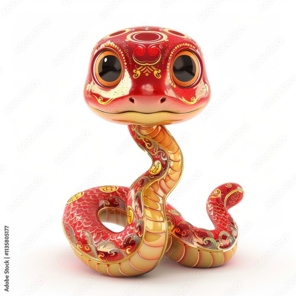 Fototapeta premium 3d chinese happy red snake, lunar new year theme, white background