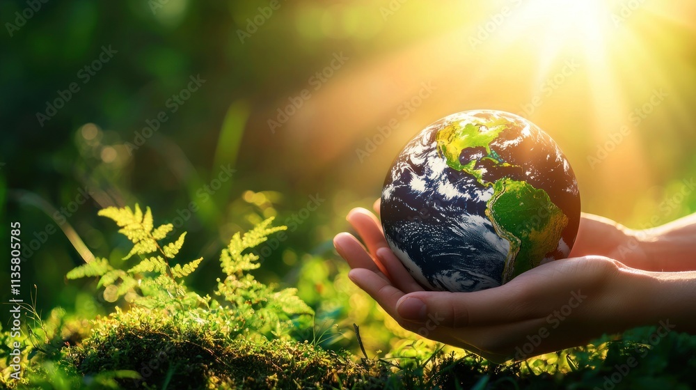 A globe held in hands, symbolizing care for the planet, with greenery and bright sunlight in the background. A globe held in hands, symbolizing care for the planet, with greenery and bright sunlight in the background.