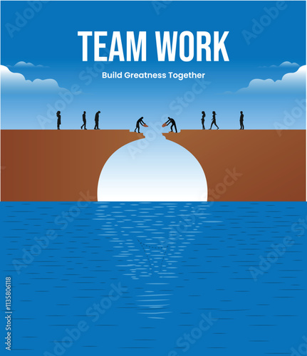 Teamwork concept, Leadership, Helping and supporting colleagues, vector, banner, poster, Business Team, Colleagues of diverse races and cultures, success, growth, corporate relations