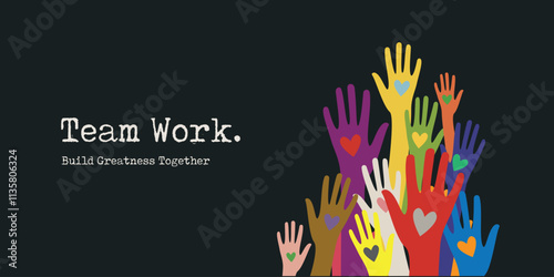 Teamwork concept, Leadership, Helping and supporting colleagues, vector, banner, poster, Business Team, Colleagues of diverse races and cultures, success, growth, corporate relations