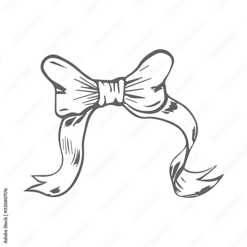 Vector bow for a birthday party. Linear drawing in black and white for the icon festival. A design sketch made by hand on a white isolated background. Vector bow for a birthday party. Linear drawing in black and white for the icon festival. A design sketch made by hand on a white isolated background.
