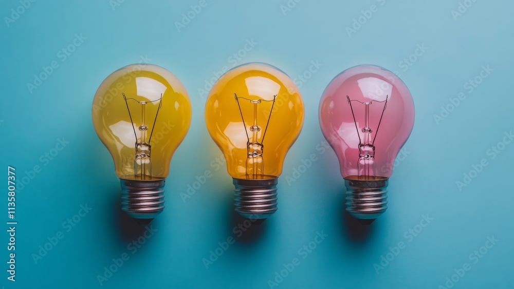 Colorful light bulbs arranged on a blue background Colorful light bulbs arranged on a blue background