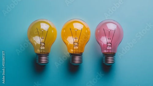 Colorful light bulbs arranged on a blue background