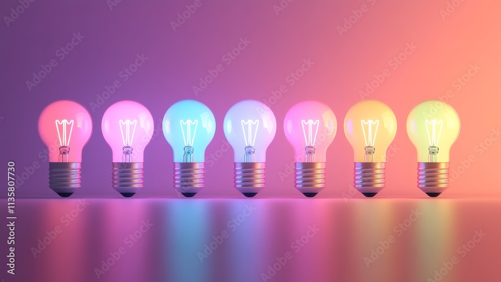 Colorful light bulbs arranged in a row create a vibrant display Colorful light bulbs arranged in a row create a vibrant display