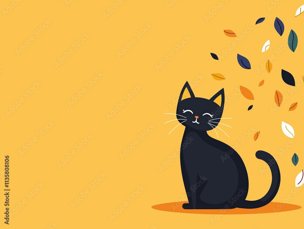 Thank You Card Black Cat Silhouette Bold Flat Design Thank You Card Black Cat Silhouette Bold Flat Design
