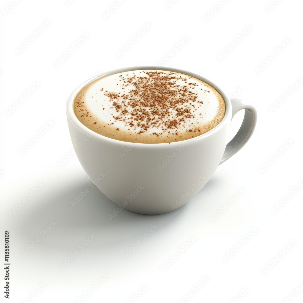 A modern 3D render of a frothy cappuccino with cinnamon sprinkled on top, minimal on a white background A modern 3D render of a frothy cappuccino with cinnamon sprinkled on top, minimal on a white background