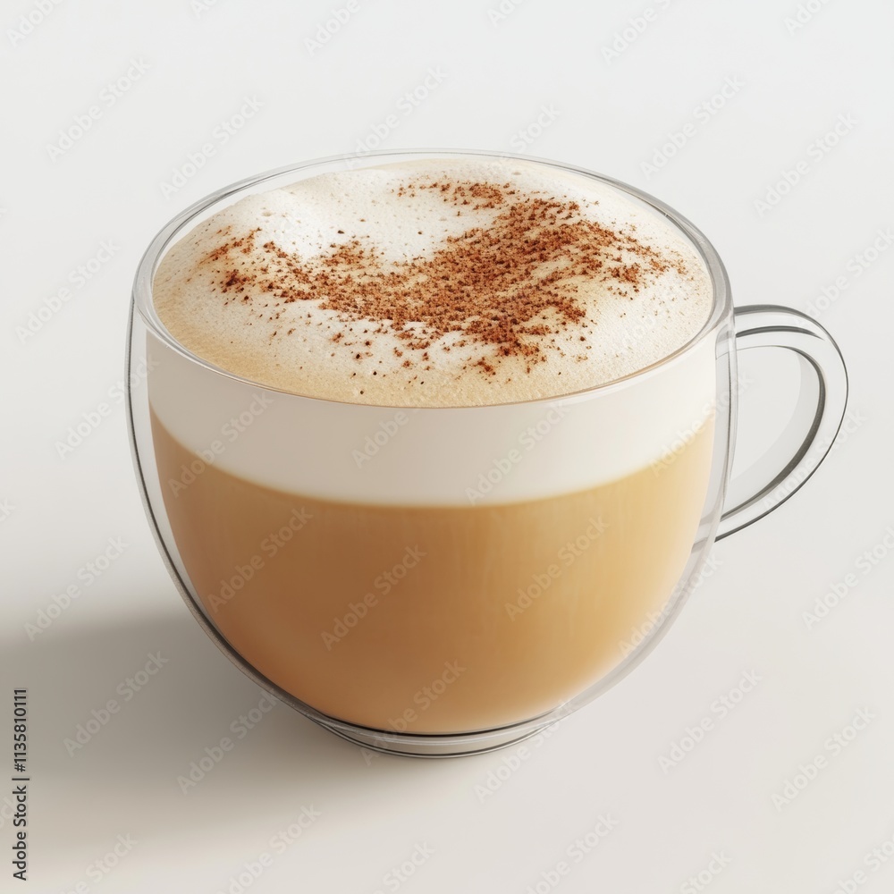 A modern 3D render of a frothy cappuccino with cinnamon sprinkled on top, minimal on a white background A modern 3D render of a frothy cappuccino with cinnamon sprinkled on top, minimal on a white background