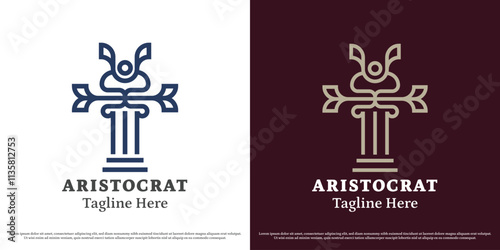 Pillar of justice logo design illustration. Silhouette of legal pillars lawyer attorney judge judgment judgment aristocrat business. Simple minimal classic geometric elegant luxury icon symbol.