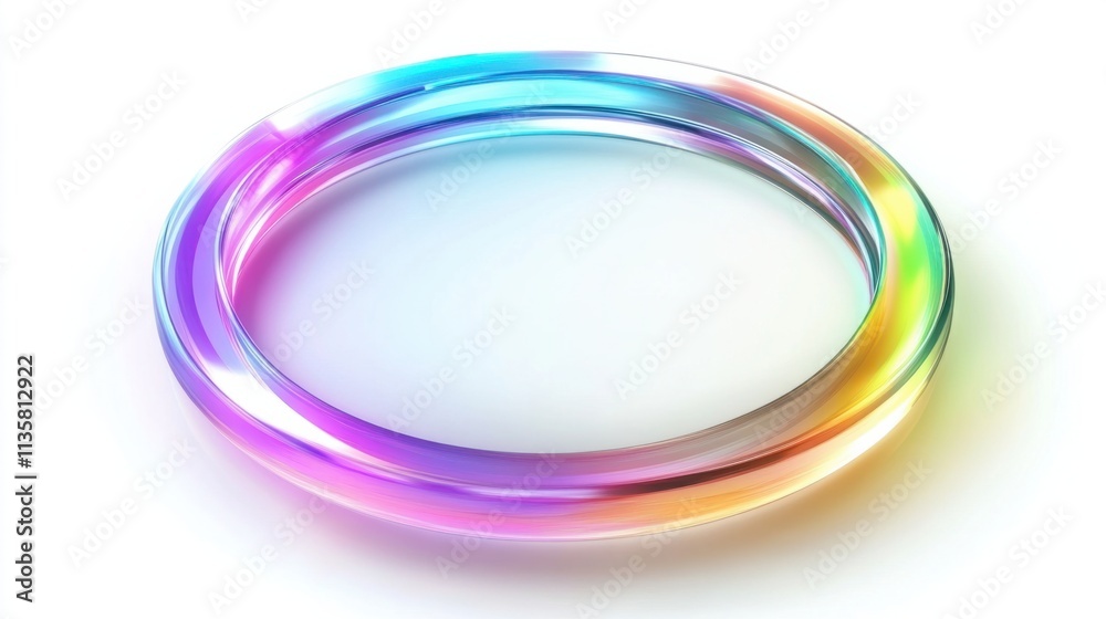 A glowing holographic frame in a smooth circular design, with soft rainbow tones and shimmering highlights, isolated on white A glowing holographic frame in a smooth circular design, with soft rainbow tones and shimmering highlights, isolated on white