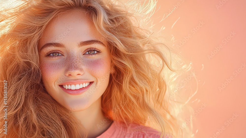 Beautiful Woman with Blonde Hair Peach Background Cinematic Lighting Portrait Beautiful Woman with Blonde Hair Peach Background Cinematic Lighting Portrait
