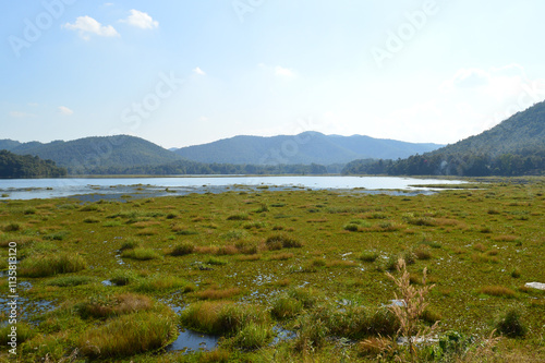 Mae Teep Reservoir and Mountain Landscape at Lamphun, Northern Thailand photo