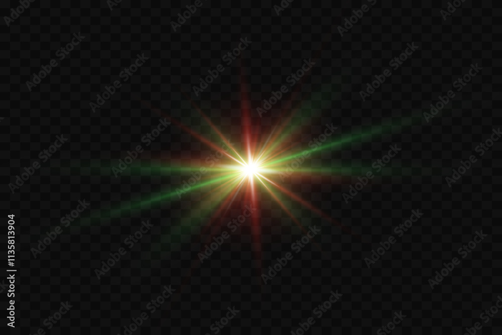 Obraz premium Light effect of star and flash, glare of rays and light. On a transparent background.