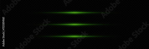 Set of green neon lines, light effect.