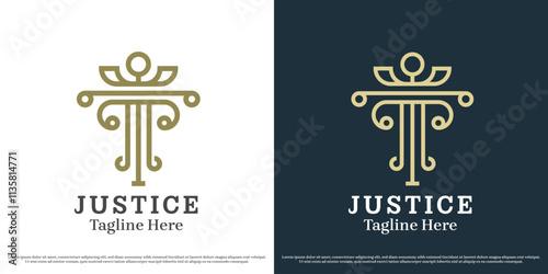 Law attorney office logo design illustration. Silhouette of company business lawyer court regulation legal formal law state politics. Simple minimal bold geometric classic elegant luxury symbol icon.