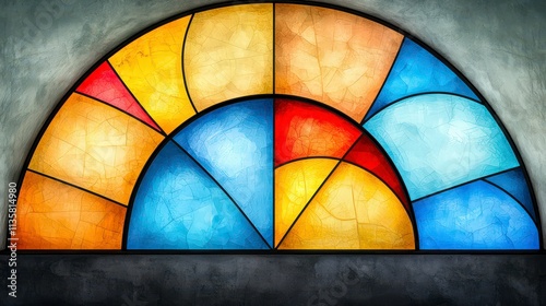 Colorful Abstract Stained Glass Window  Geometric Design  Architectural Detail  Interior D photo