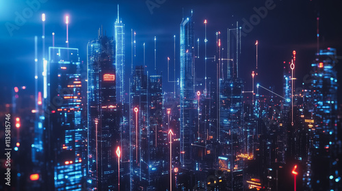 Wallpaper Mural Smart digital Innovation city with connection network reciprocity over the cityscape. of future smart wireless digital city and social media networking systems that connects people with in city Torontodigital.ca