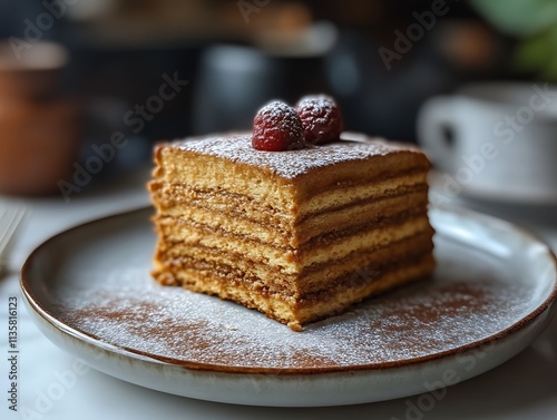 Delicious Layered Cake with Raspberry Topping photo