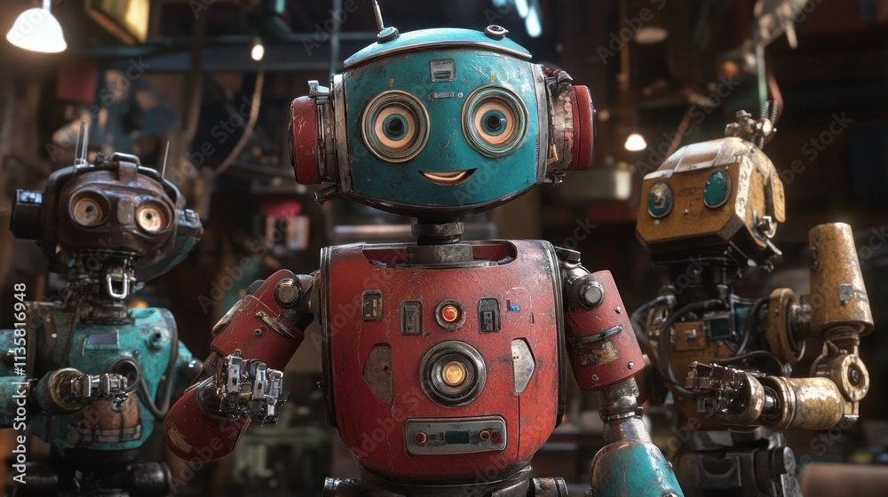 Detailed Close-up View of an Old Industrial Robot. Detailed Close-up View of an Old Industrial Robot.