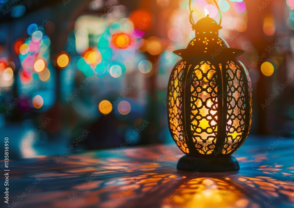 Ornate Lantern Glowing with Warm Light Ornate Lantern Glowing with Warm Light