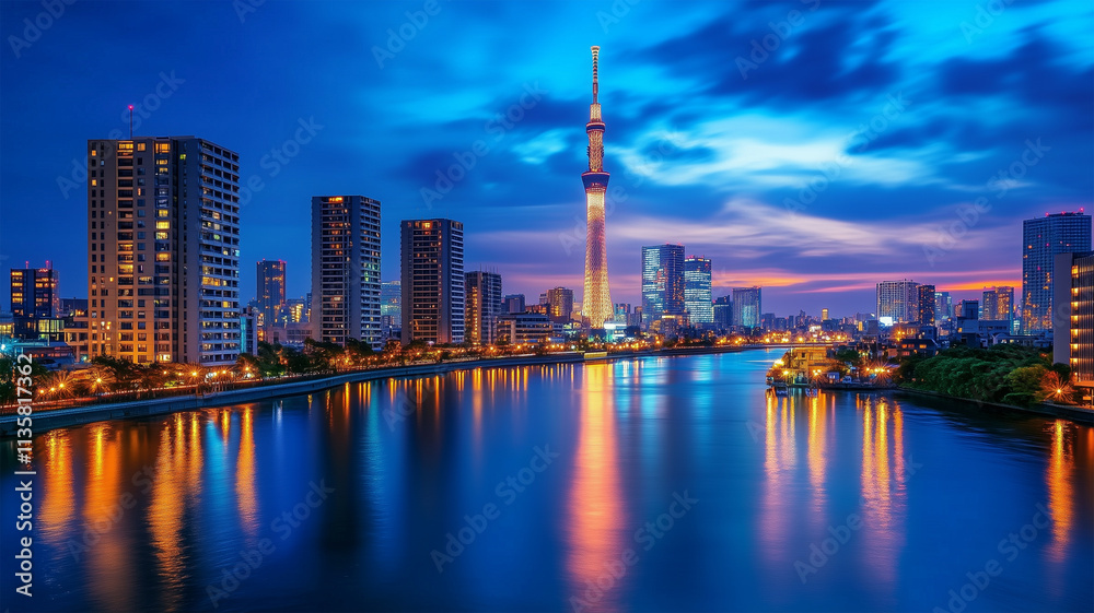 Fototapeta premium スカイツリーと花火が彩る夏の夜景
